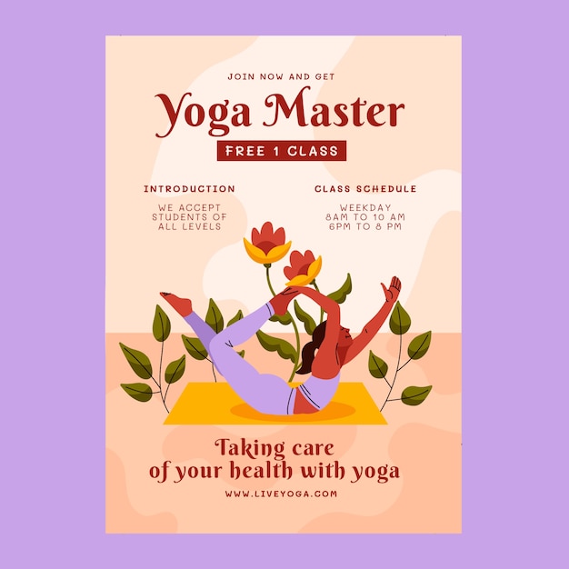 Vector gratuito plantilla de volante vertical plano del día internacional del yoga