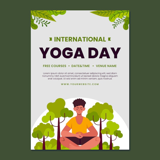 Plantilla de volante vertical plano del día internacional del yoga