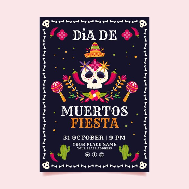 Plantilla de volante vertical plano dia de muertos
