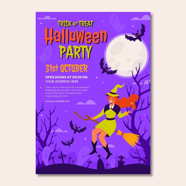 Plantilla de volante vertical plano de halloween