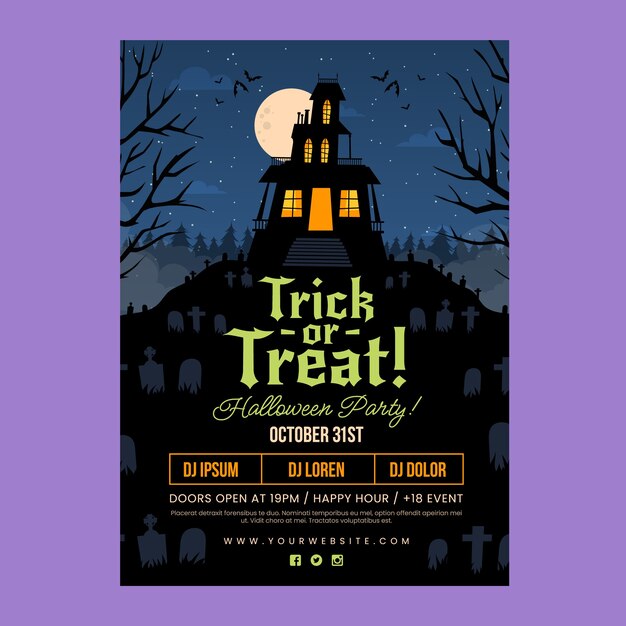 Plantilla de volante vertical plano de halloween
