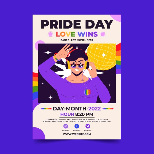 Plantilla de volante vertical plano del mes del orgullo lgbt