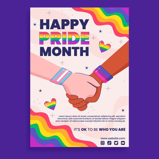 Plantilla de volante vertical plano del mes del orgullo lgbt