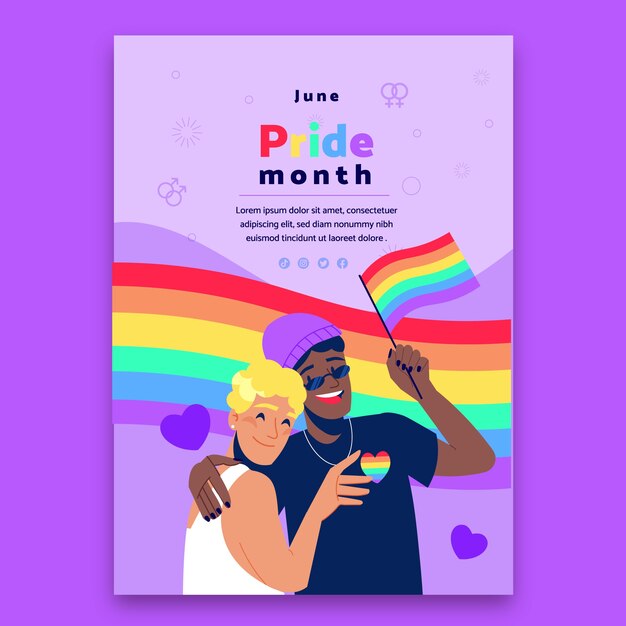 Plantilla de volante vertical plano del mes del orgullo lgbt