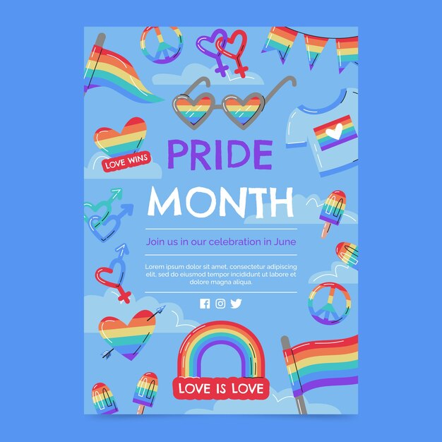 Plantilla de volante vertical plano del mes del orgullo lgbt