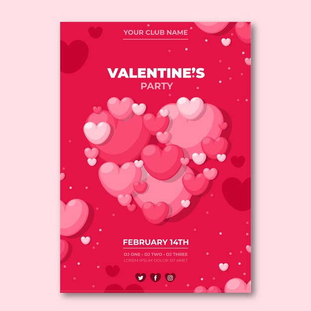 Plantilla de volante vertical plano de san valentín
