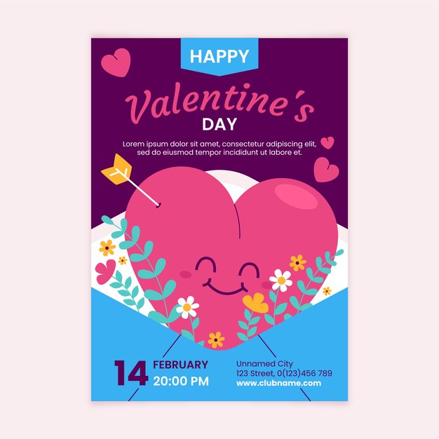 Plantilla de volante vertical plano de san valentín
