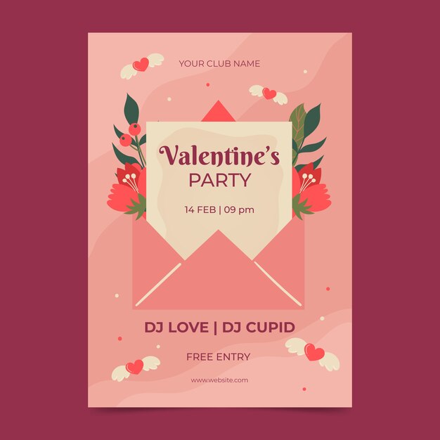 Plantilla de volante vertical plano de san valentín