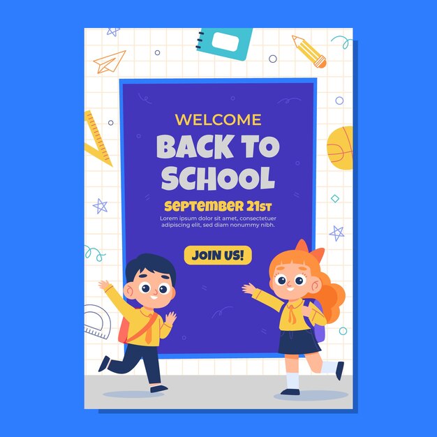 Plantilla de volante vertical plano para la temporada de regreso a la escuela