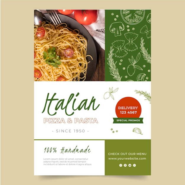 Vector gratuito plantilla de volante vertical para restaurante de comida italiana