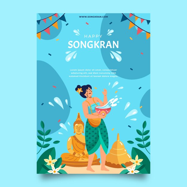Plantilla de volante vertical de songkran plano