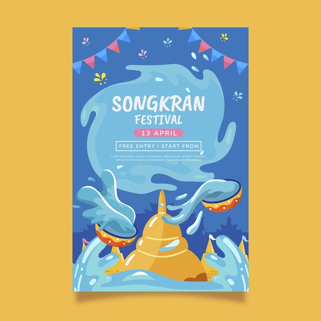 Plantilla de volante vertical de songkran plano