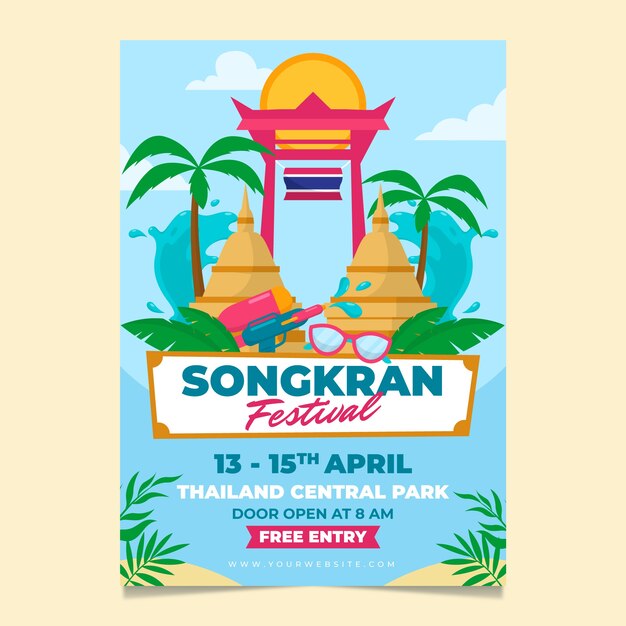 Plantilla de volante vertical de songkran plano