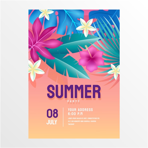 Vector gratuito plantilla de volante vertical de verano degradado con flores y hojas