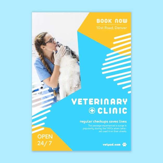 Vector gratuito plantilla de volante vertical veterinario