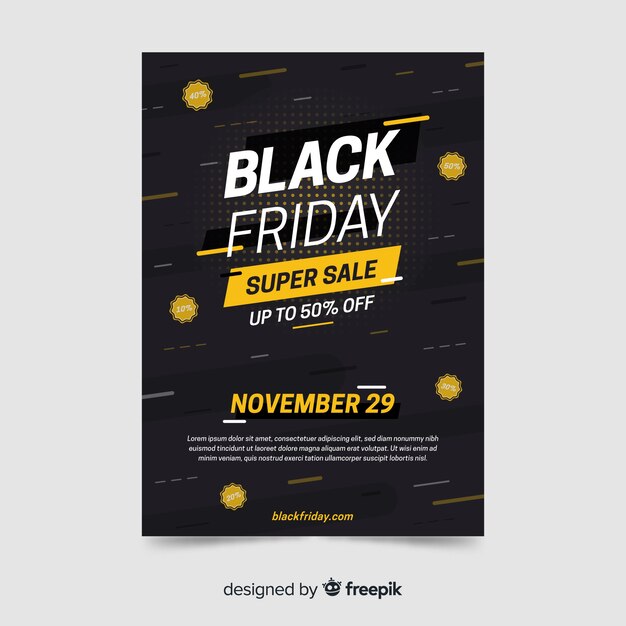 Plantilla de volante de viernes negro de diseño plano