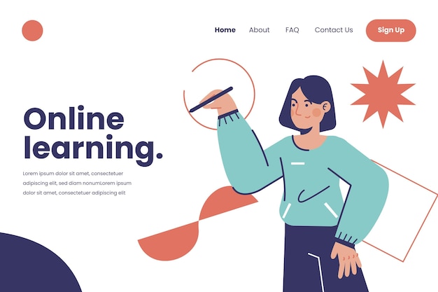 Vector gratuito plantilla web de aprendizaje en línea dibujada a mano