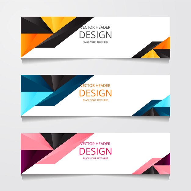 Plantilla web de banner de diseño abstracto con tres plantillas de encabezado de diseño de color diferentes ilustración vectorial moderna