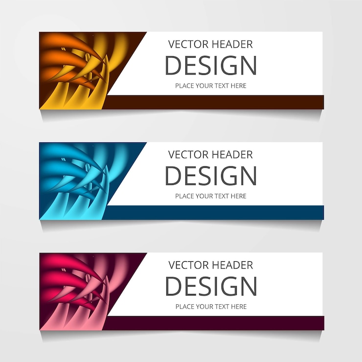 Vector gratuito plantilla web de banner de diseño abstracto con tres plantillas de encabezado de diseño de color diferentes ilustración vectorial moderna