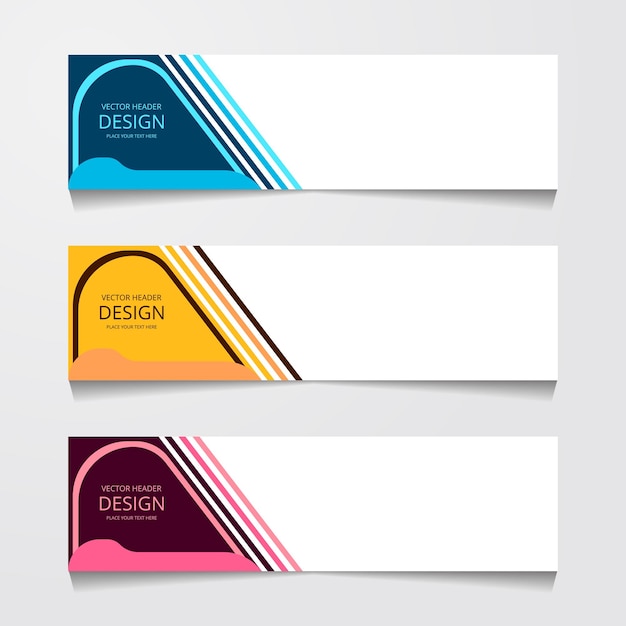 Plantilla web de banner de diseño abstracto con tres plantillas de encabezado de diseño de color diferentes ilustración vectorial moderna