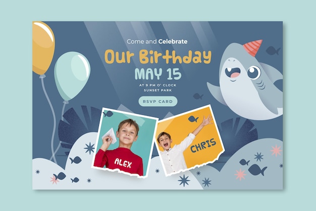 Plantilla web de banner de tiburón de cumpleaños para niños