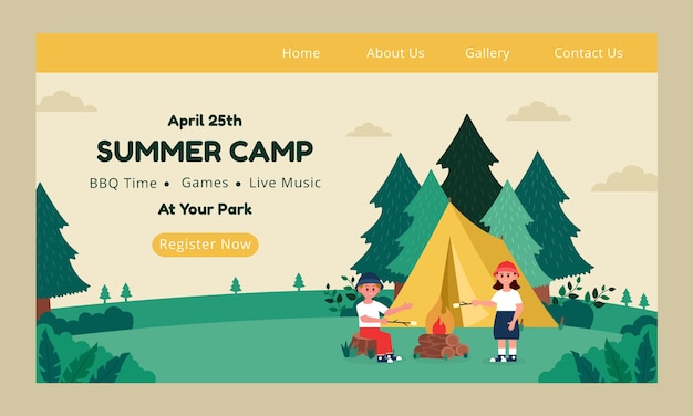 Plantilla web de campamento de verano dibujada a mano
