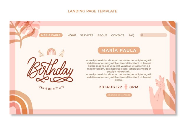 Plantilla web de cumpleaños boho dibujada a mano