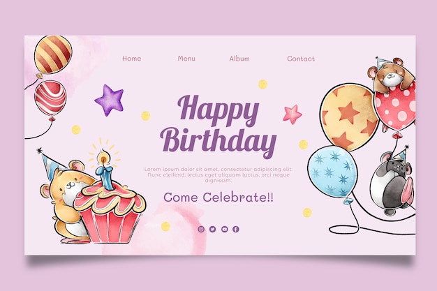 Vector gratuito plantilla web de cumpleaños para niños