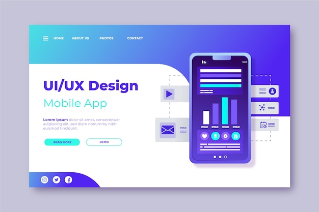 Vector gratuito plantilla web degradado ui / ux