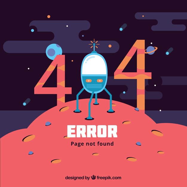 Plantilla web de error 404 con espacio en estilo plano