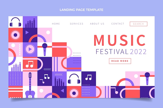 Vector gratuito plantilla web de festival de música de mosaico de diseño plano