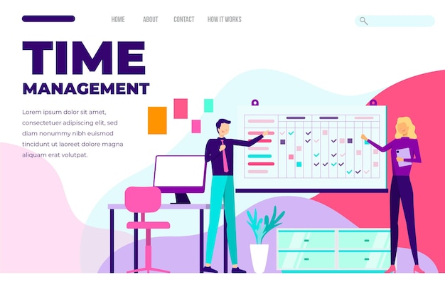 Vector gratuito plantilla web de gestión de tiempo plano
