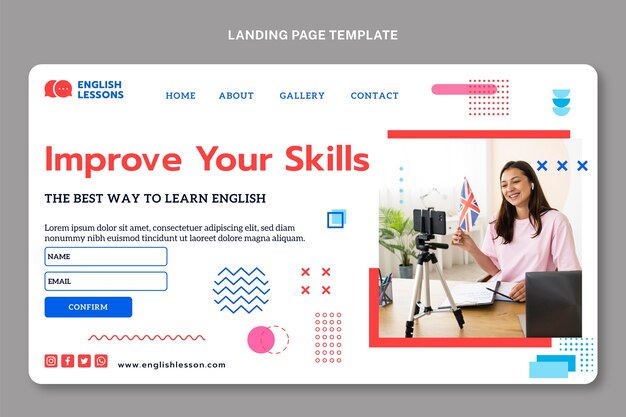 Plantilla web de lecciones de inglés de diseño plano