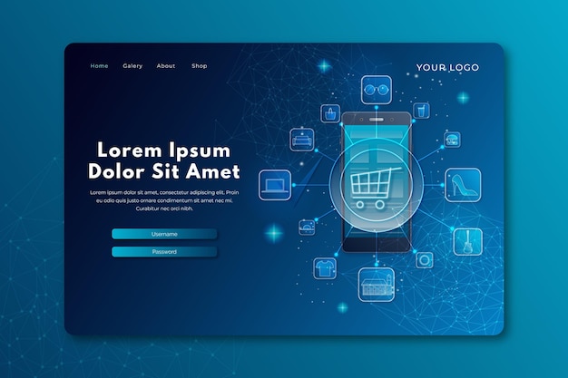 Vector gratuito plantilla web en línea de compras futuristas