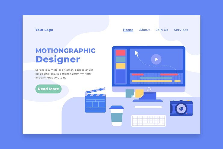 Vector gratuito plantilla web de motiongraphics de diseño plano