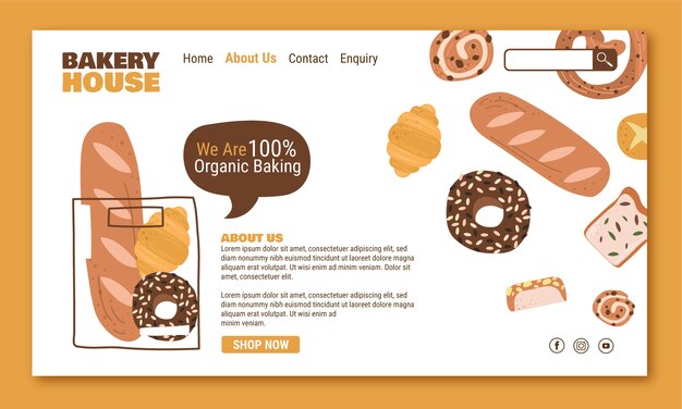 Plantilla web de panadería dibujada a mano