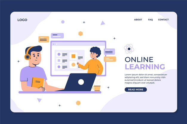 Vector gratuito plantilla web plana lineal de aprendizaje en línea