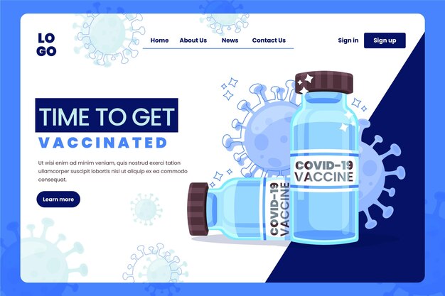 Plantilla web plana de vacuna contra el coronavirus