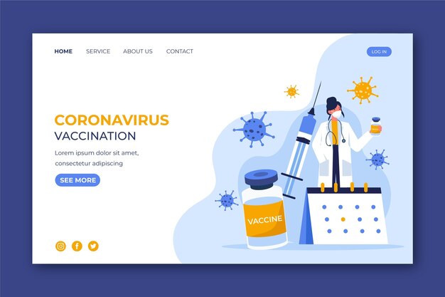 Plantilla web plana de vacuna contra el coronavirus