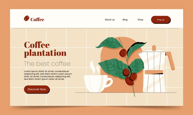 Plantilla web de plantación de café dibujada a mano