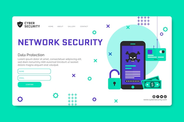 Vector gratuito plantilla web de seguridad cibernética
