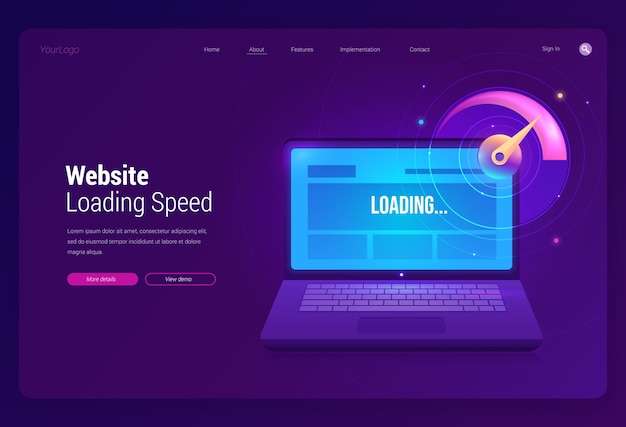 Plantilla web de velocidad de carga del sitio web. Prueba en línea del rendimiento de descarga de la página web