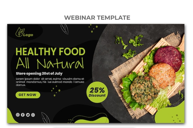 Plantilla de webinar de comida de diseño plano