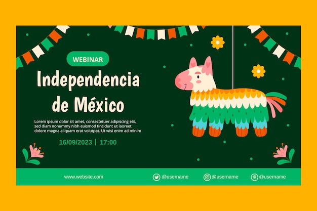 Vector gratuito plantilla de webinar plano para la celebración del día de la independencia de méxico