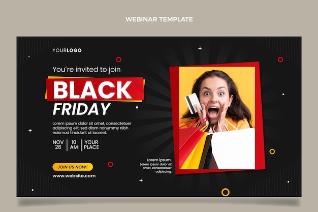 Plantilla de webinar de viernes negro plano