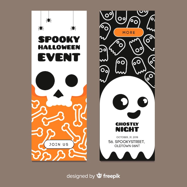 Vector gratuito plantillas de banners de halloween en diseño plano