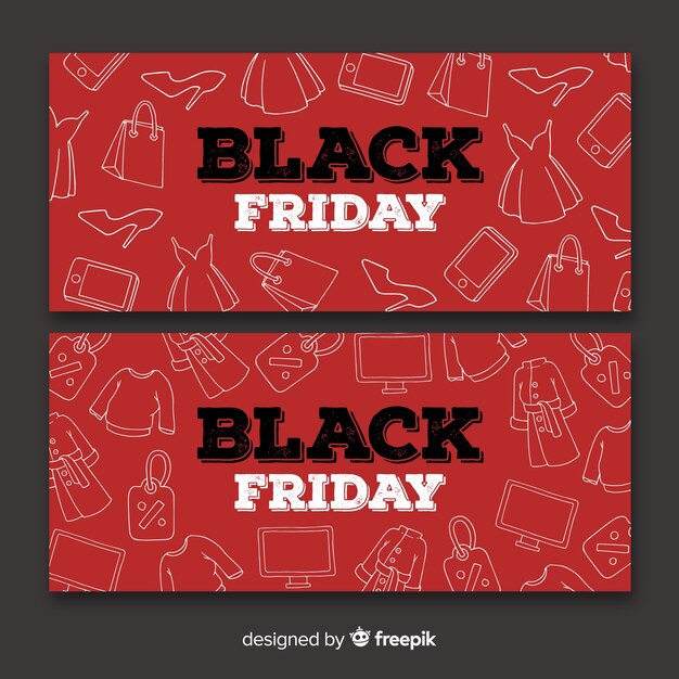 Plantillas de banners de rebajas de black friday  dibujadas a mano