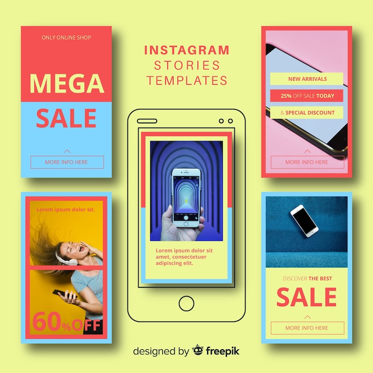 Vector gratuito plantillas coloridas de instagram stories