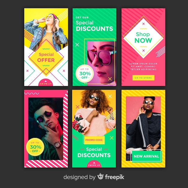 Vector gratuito plantillas coloridas de instagram stories