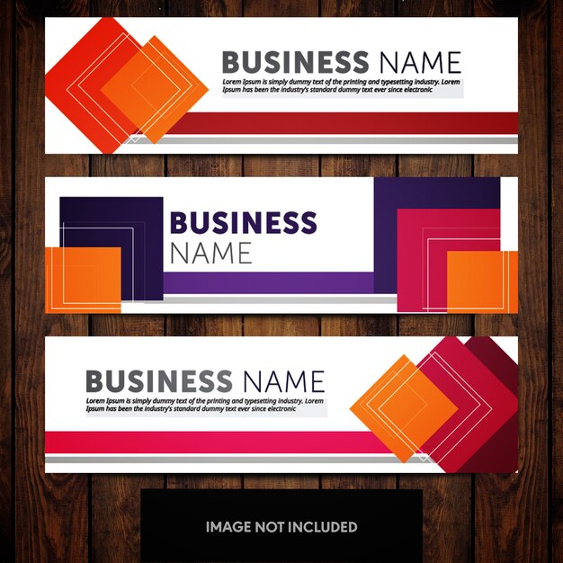 Plantillas de diseño de banner de negocios naranja y rosa azul con fondo blanco